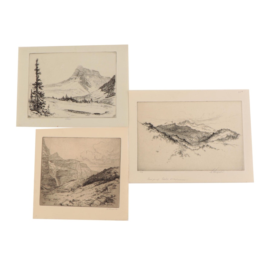 Lee Sturges Mountain Landscape Etchings, 1919-1924