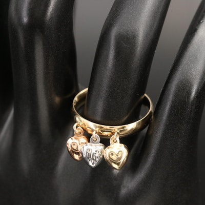 14K Tri-Colored Puffed Heart Charm Ring Including Rose Gold