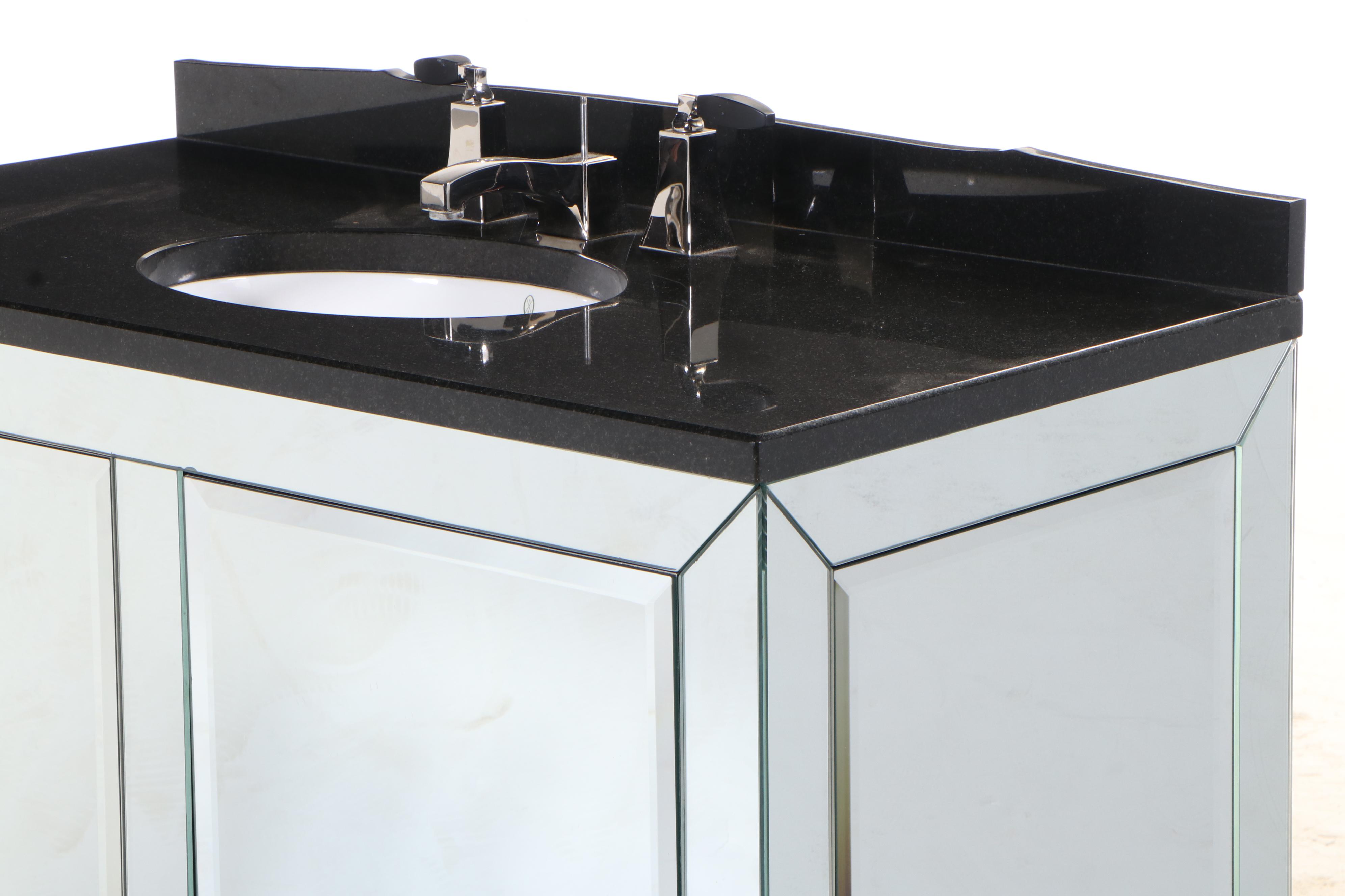Beveled Mirrored Bathroom Vanity with Kallista Sink and Black Granite