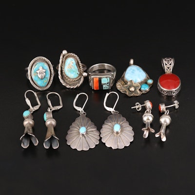 Southwestern Sterling Jewelry Including Turquoise and Coral