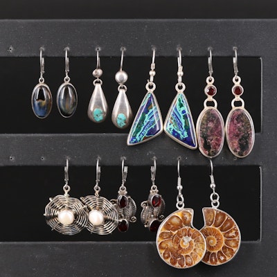 Sterling Earring Selection with Azurmalachite and Ammonite