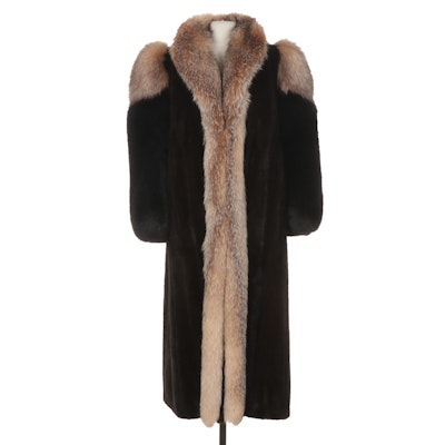 Mink Fur Coat with Fox Fur Sleeves and Tuxedo Collar by Evans