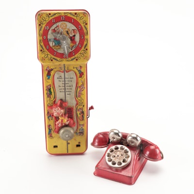 Mattel Dickory Dock Musical Clock and Gong Toy Cast Iron Rotary Phone