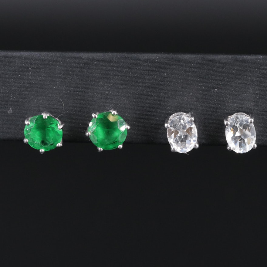 Sterling Silver Stud Earrings Including Emerald