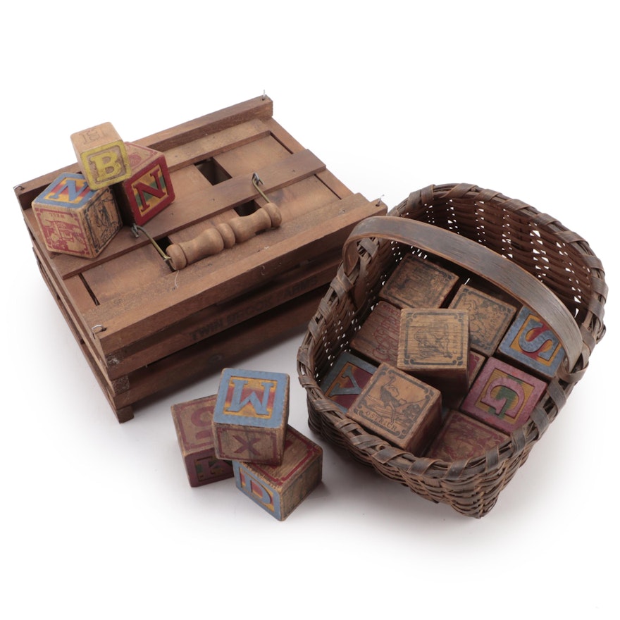 Twin Brook Farms Egg Crate with Woven Basket and Painted Blocks