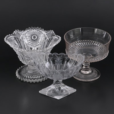 Early American Pressed Glass and Etched Glass Compotes, 20th Century