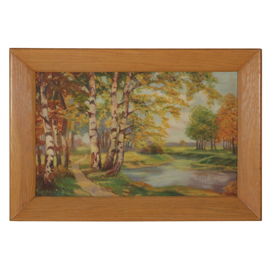 Fall Landscape Oil Painting, 1937