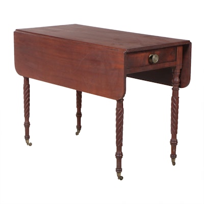American Empire Mahogany Pembroke Table with Rope-Turned Legs, 19th Century