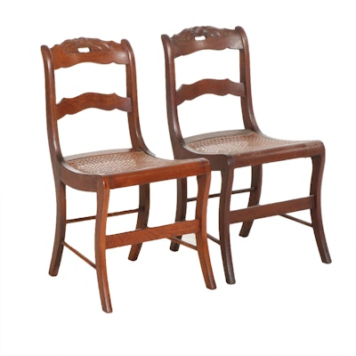 Victorian Walnut Side Chairs with Woven Cane Seats, Early 20th Century