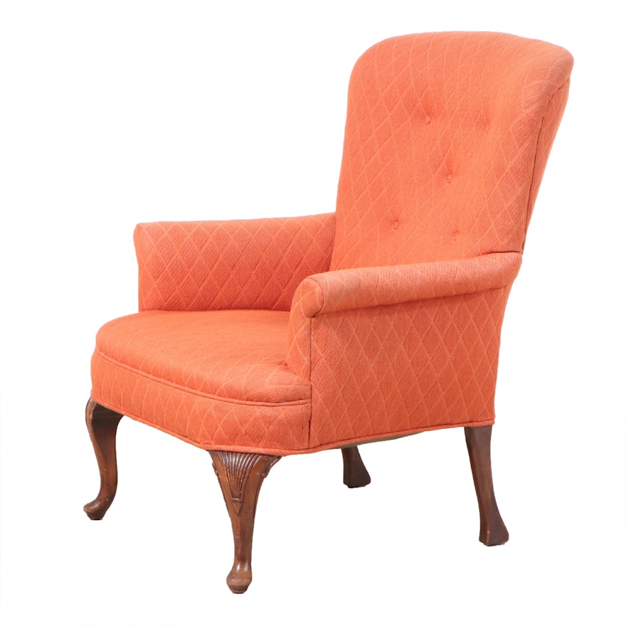 Queen Anne Style Mahogany and Buttoned-Down Easy Armchair, Late 20th Century
