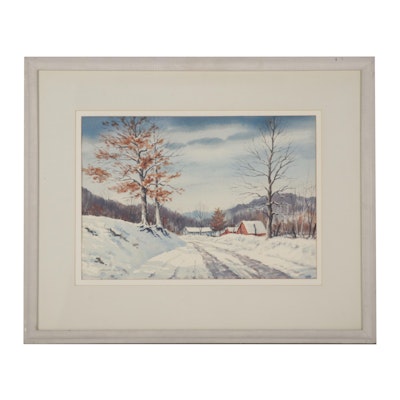 Kenneth J. Reeve Winter Landscape Watercolor Painting