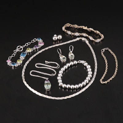 Sterling Jewelry Including Prasiolite, Amethyst and Cubic Zirconia