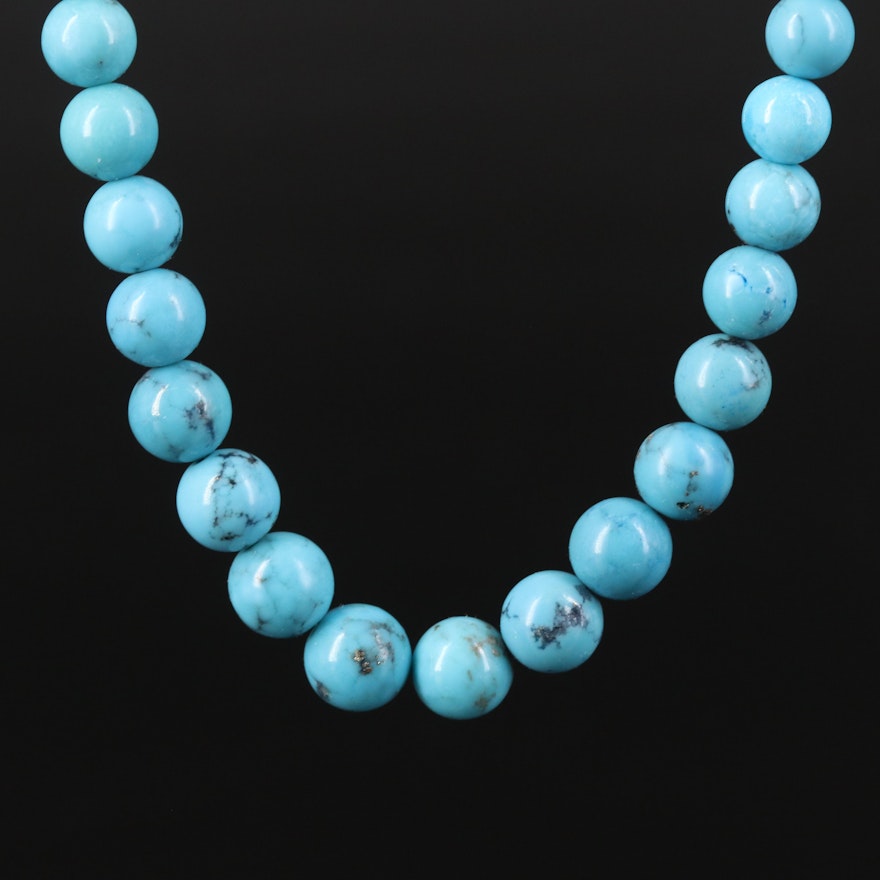 Graduated Turquoise Bead Necklace with Sterling Clasp