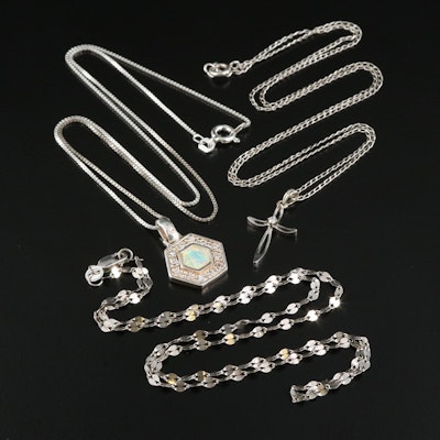 Sterling Necklaces and 14K Cross Pendant Necklace Including Diamond and Opal