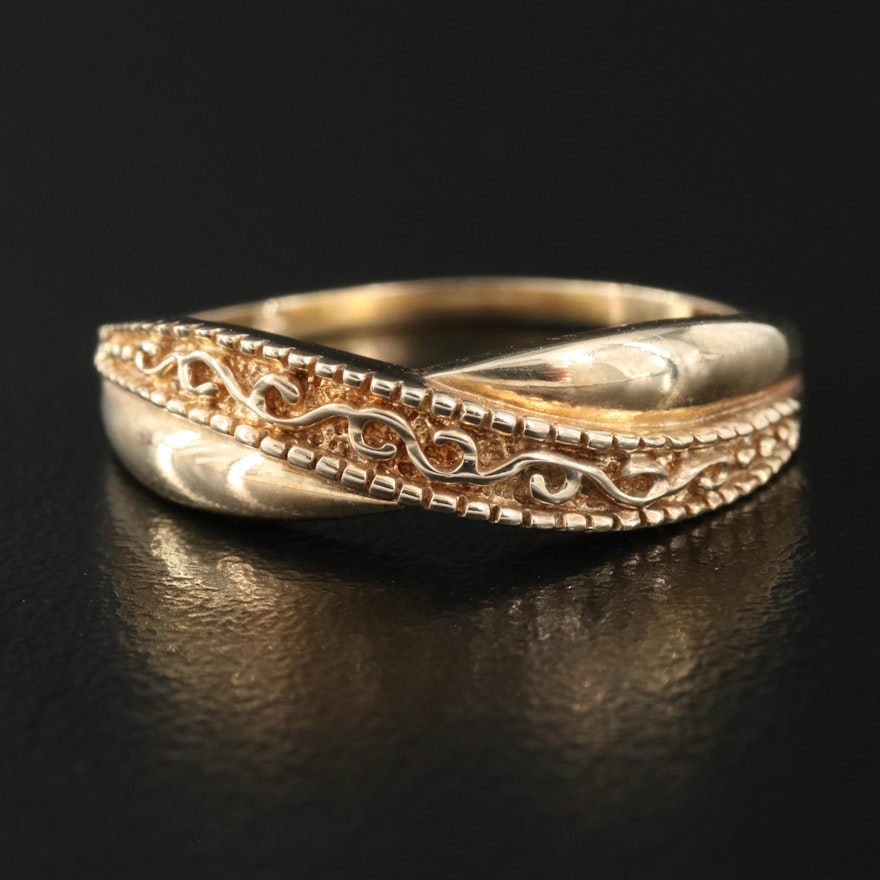 10K Crossover Ring with Scrollwork Detail