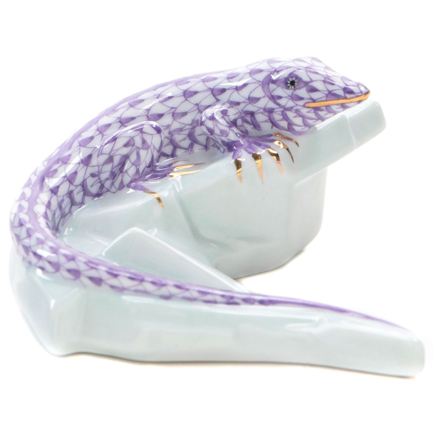 Herend Lavender Fishnet with Gold "Lizard" Porcelain Figurine