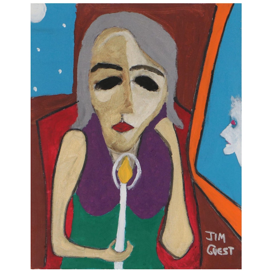 Jim Guest Figural Acrylic Painting, 21st Century