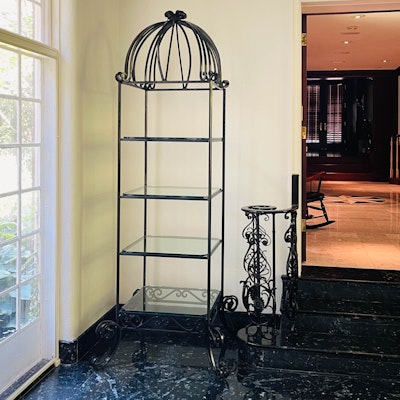 Large Wrought Iron Etagere with Glass Shelves