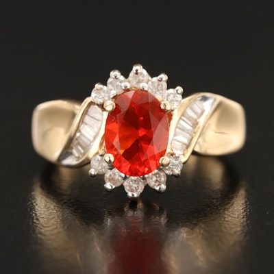 14K Fire Opal and Diamond Ring