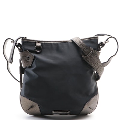 Burberry Shoulder Bag in Black Nylon and Matte Metallic Leather