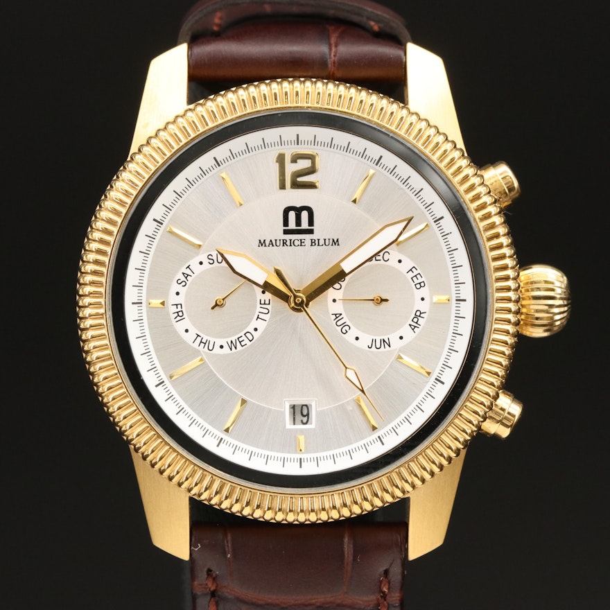 Maurice Blum Automatic Triple Calendar Stainless Steel Wristwatch