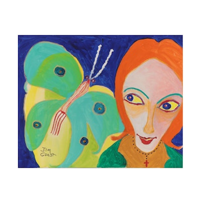 Jim Guest Figural Acrylic Painting With Butterfly