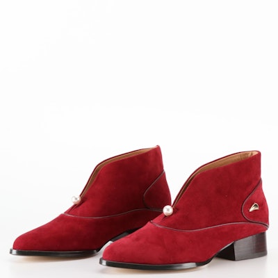 Ajoy Sahu Suede Booties with Imitation Pearl Detail