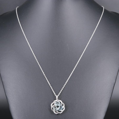 Sterling Silver Aquamarine Pendant Necklace Including Cubic Zirconia