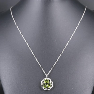Sterling Silver Peridot Pendant Necklace Including Cubic Zirconia