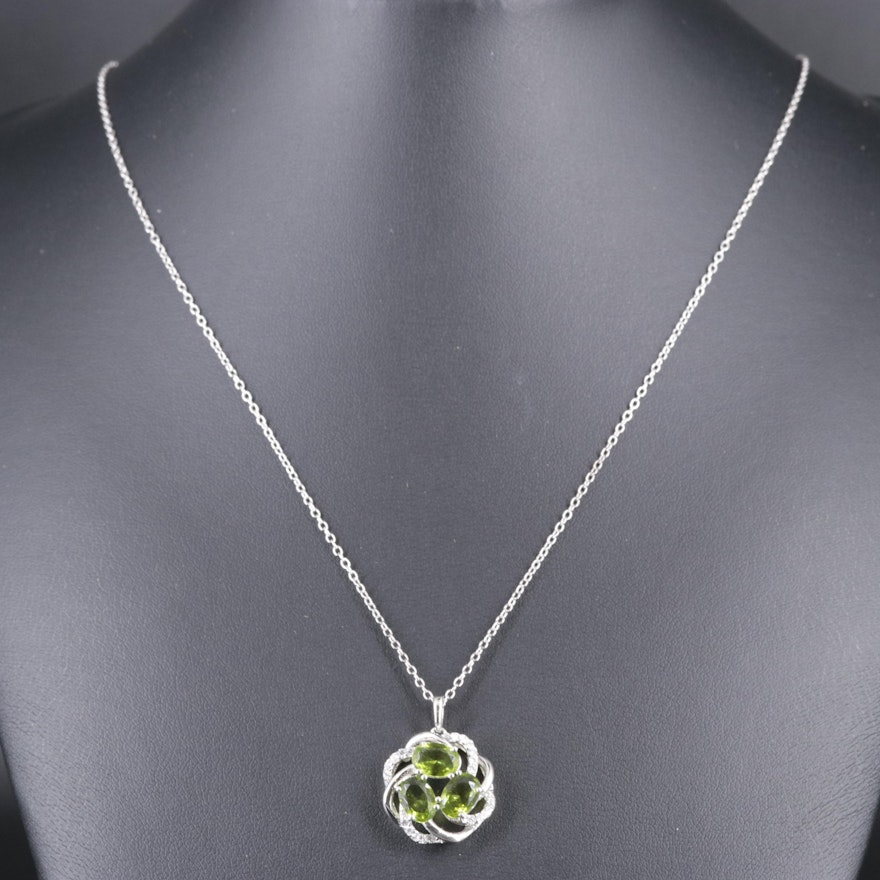 Sterling Silver Peridot Pendant Necklace Including Cubic Zirconia