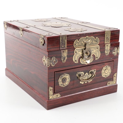 Korean Brass Mount Wood Veneered Jewelry Box