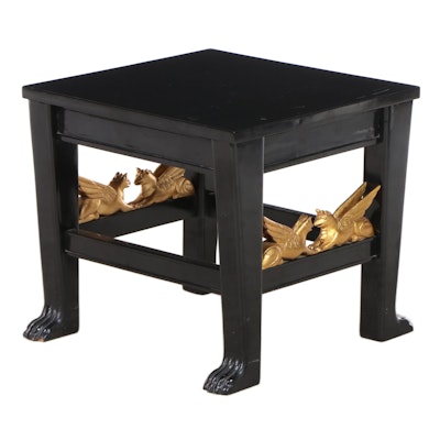 Empire Style Griffin Carved Parcel-Gilt Lacquered Table or Stool