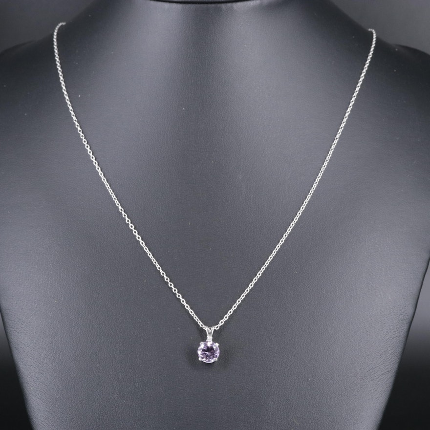 Sterling Pendant Necklace Featuring Amethyst