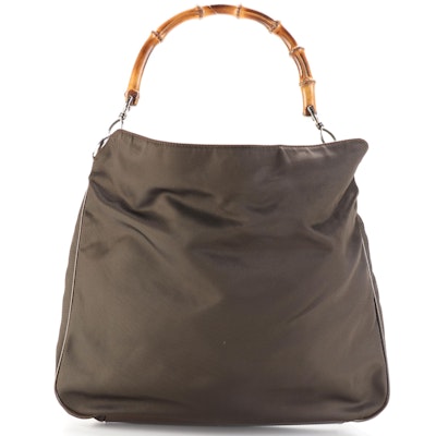Gucci Bamboo Shoulder Bag in Brown Nylon