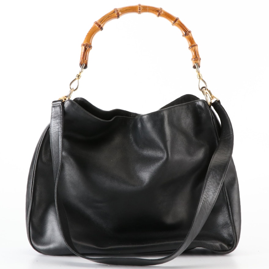 Gucci Bamboo Two-Way Shoulder Bag in Black Leather