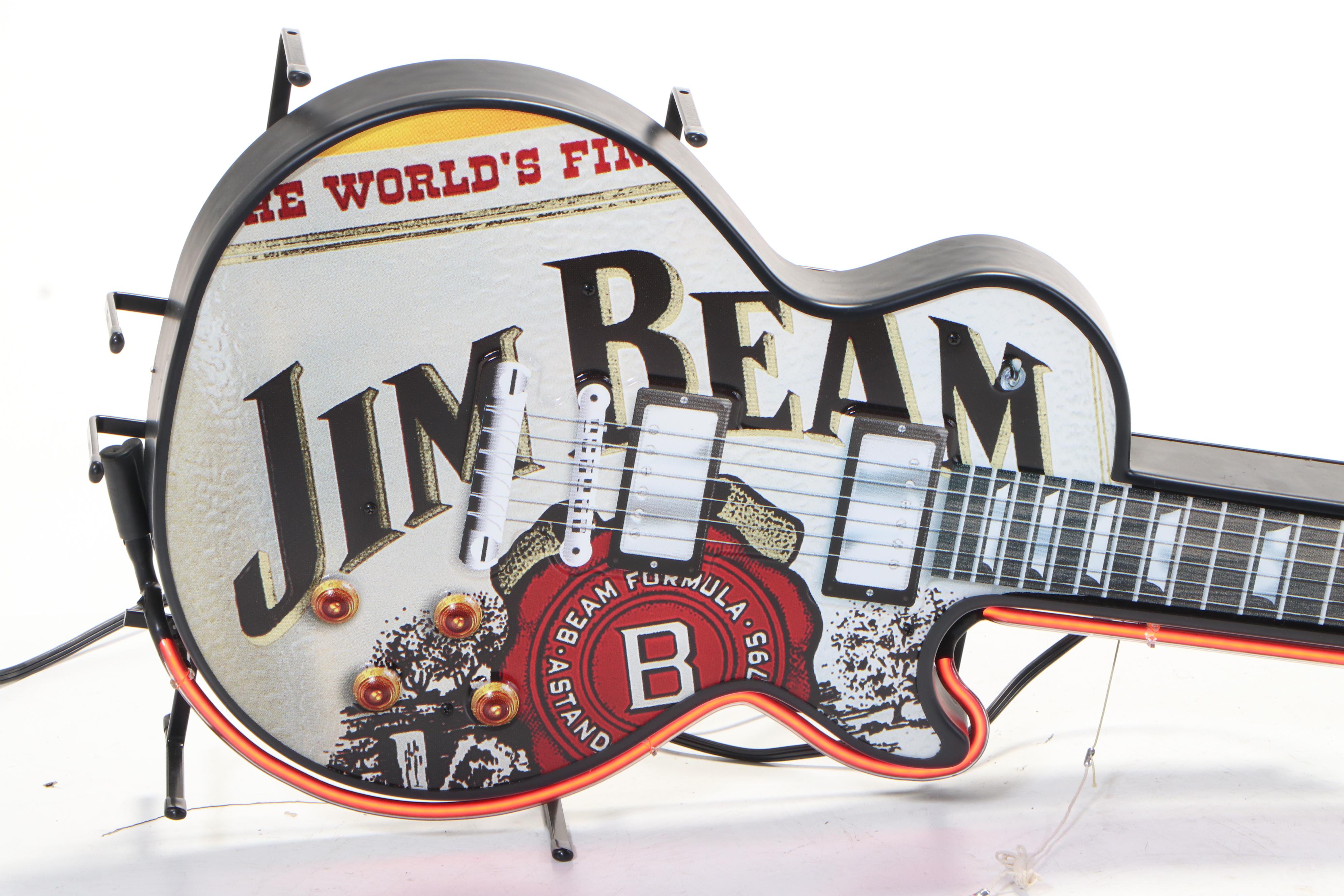 Jim Beam Whiskey Electric Guitar Bar Neon Sign EBTH