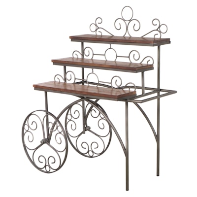 Metal Cart with Tiered Distressed-Finished Wooden Shelves