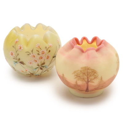 Fenton Hand-Painted Burmese and Other Custard Glass Rose Bowls