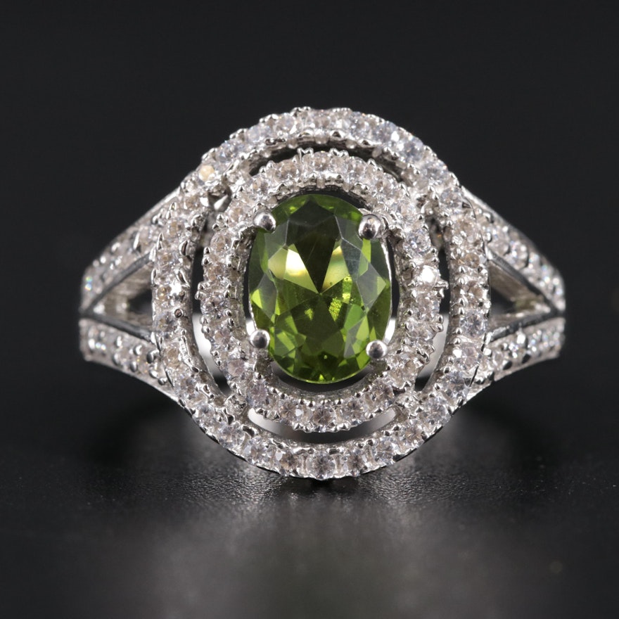 Sterling Silver Peridot Ring Including Cubic Zirconia