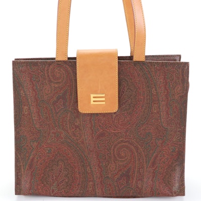 Etro Zip Shoulder Tote Bag in Paisley Coated Canvas and Leather