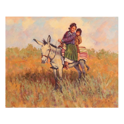 John Jones Oil Painting of Mother and Child on Mule, 2005