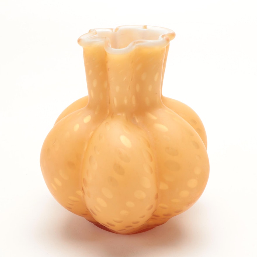 English Victorian Cased Satin Glass Lobed Vase, Late 19th/ Early 20th Century