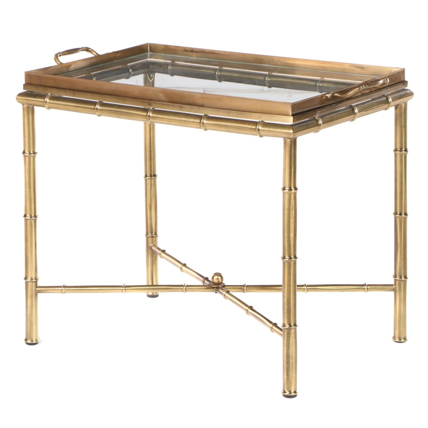 Brass and Glass Faux Bamboo Tray Table, Mid to Late 20th Century
