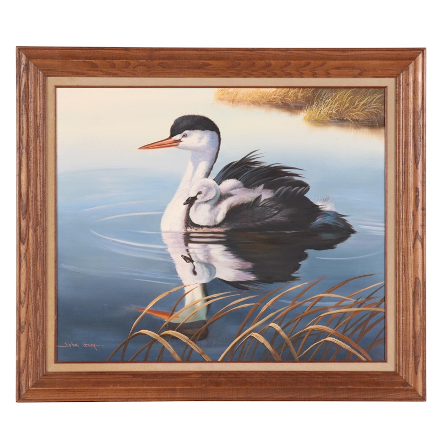 John Gray Oil Painting of Ducks, Late 20th Century