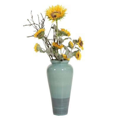 Haeger Large Floor Vase With Artificial Sunflowers