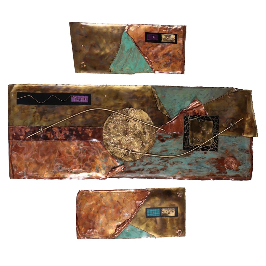 Large-Scale Abstract Mixed Media Triptych Sculptural Wall-Hanging