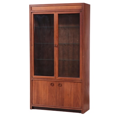 1/2 Modernist Walnut China Cabinet, Mid to Late 20th Century