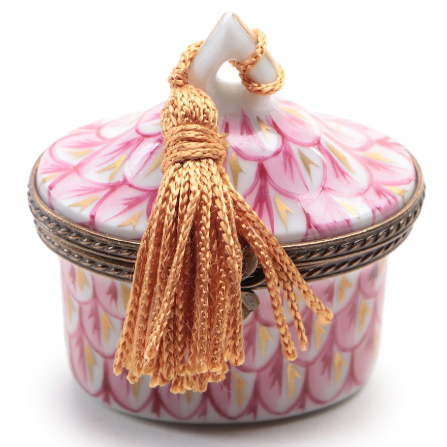 Hand-Painted Porcelain Limoges Box with Tassel