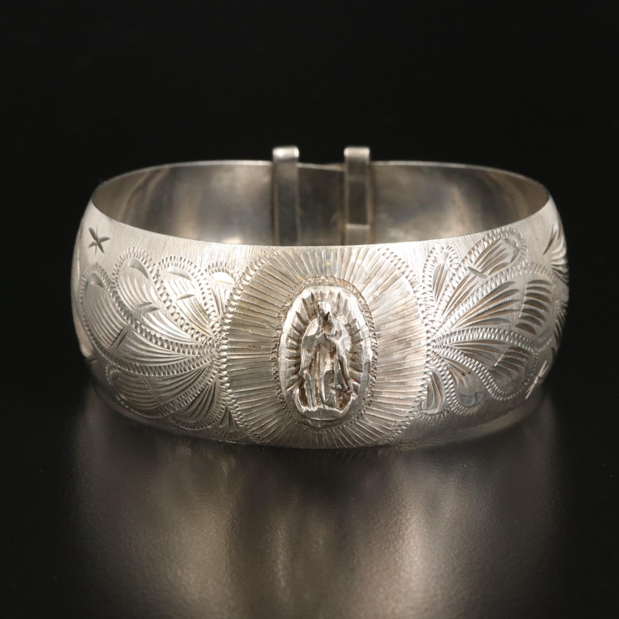 Sterling Hand Engraved Virgin Mary Bangle