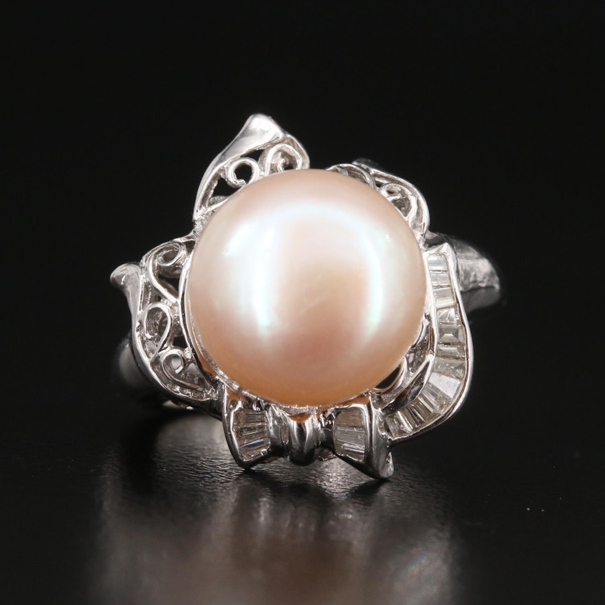 18K Pearl and Diamond Ring